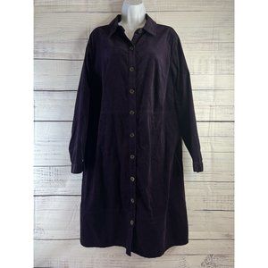 J Jill Purple Velvet Button-Down Long Sleeve Shirt Dress Sz XL